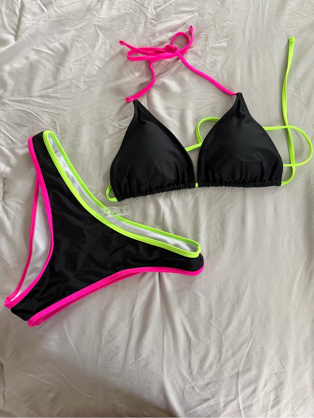 SHEIN Black Bikini with Neon Pink & Neon Green Trim